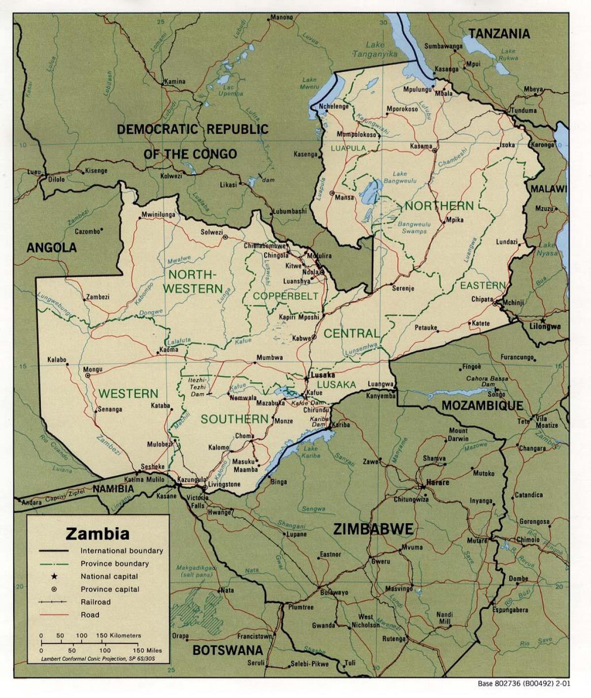 Ζάμπια φυσικά χαρακτηριστικά χάρτης