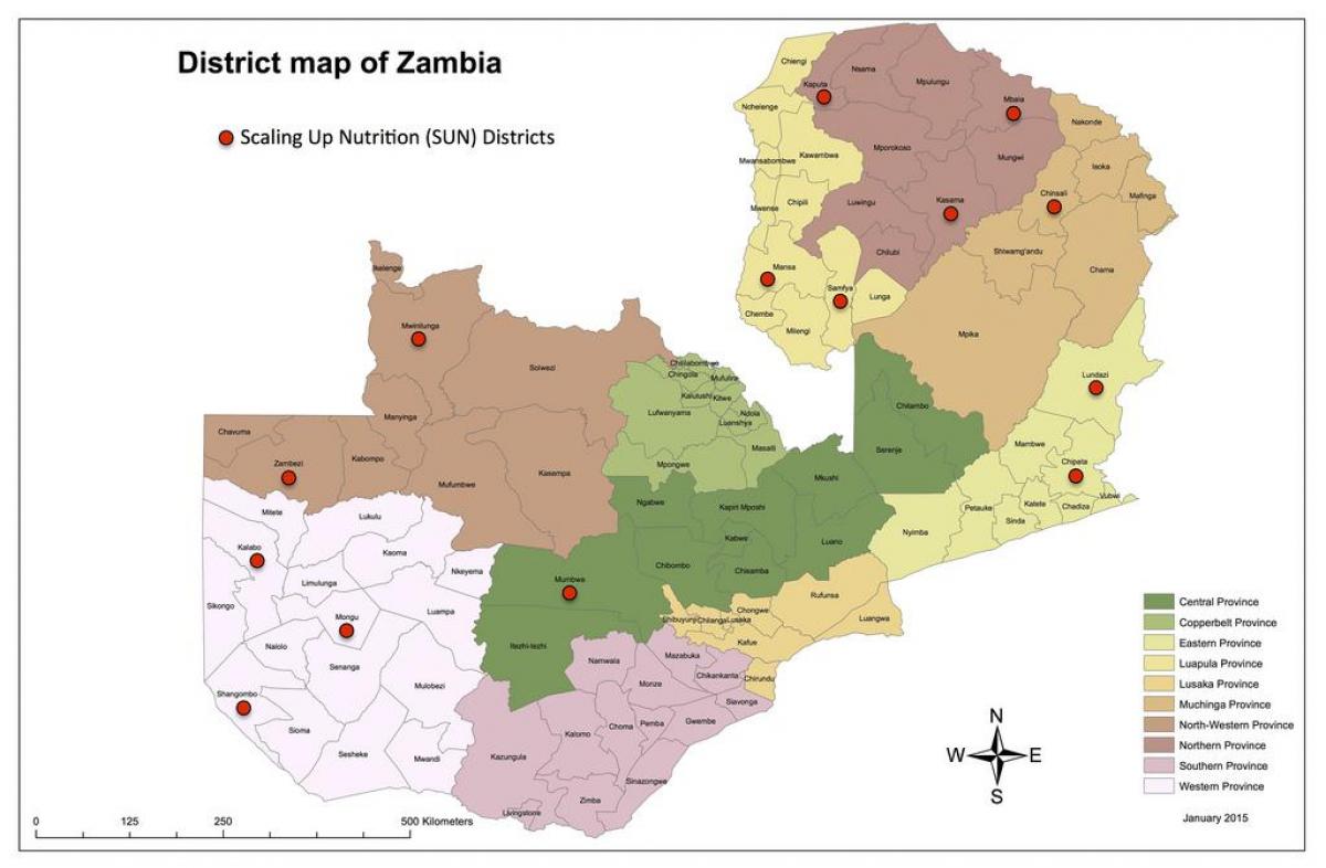 Ζάμπια περιοχές ενημερωμένο χάρτη